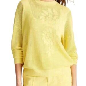 Future Collective Yellow Mesh Knit Pullover Sweater 2X Floral Design